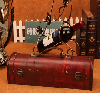 

Vintage archaistic Red Wine Box Portable Wood Wine Box Retro Gift Wine Storage Box Bottle Packag Wth Handle Bar Accessories