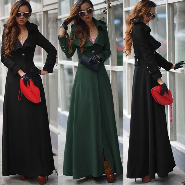 Wool Coat Women Winter Single Button Ankle Length Coats Plus Size Long