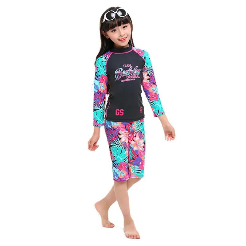 

GS Girls Swimwear Kids 2018 Long Sleeve Swimsuit Children Swim Beachwear Surfing Two Piece Bathing Suit Girls Swimming Wear