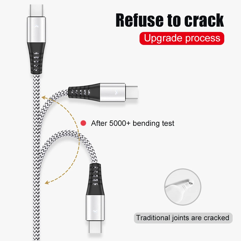 Mayround мощный Плетеный светодиодный светильник USB C type C кабель для быстрой зарядки и передачи данных для samsung Galaxy S9 Plus S8+ для huawei