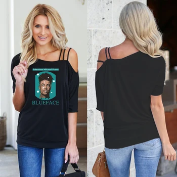 

2019 blueface t shirt women single shoulder-off Summer Short Sleeve blueface tshirt Street fashion hot sale for women S-3XL