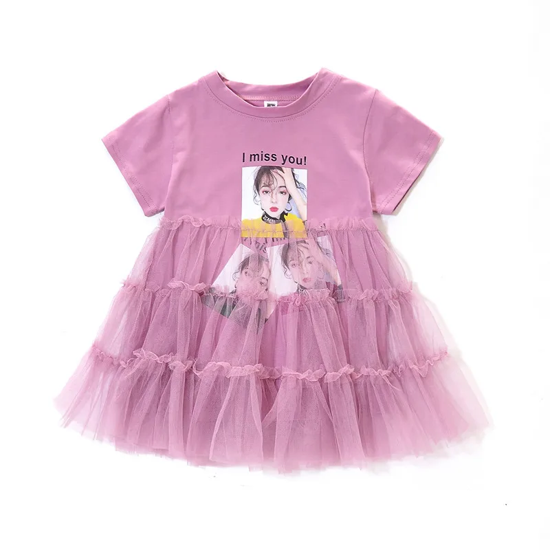 

Toddler Clothes Bbay Girl Summer Dresses 2019 New Short Sleeve Print Net Veil Patchwork Birthday Gift Kids Party Princess Dress
