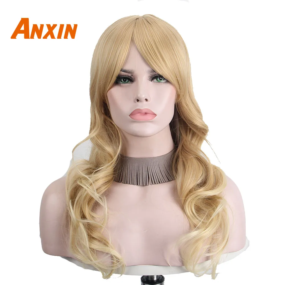 

Long Blonde Wigs with Bangs for Women Platinum Gold Color Wig Womans Curly Hair Synthetic Cosplay Anime Wavy Shoulder Length