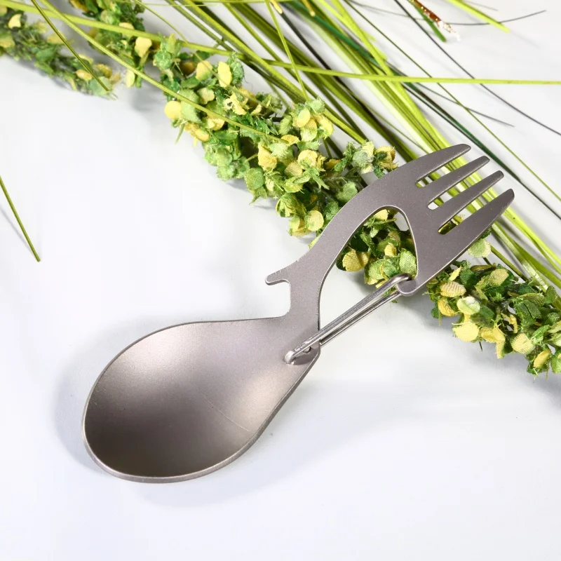 3 в 1 Многофункциональный инструмент из титана Spork многофункциональная Ложка Вилка карабин открывалка для бутылок походная посуда для пикника