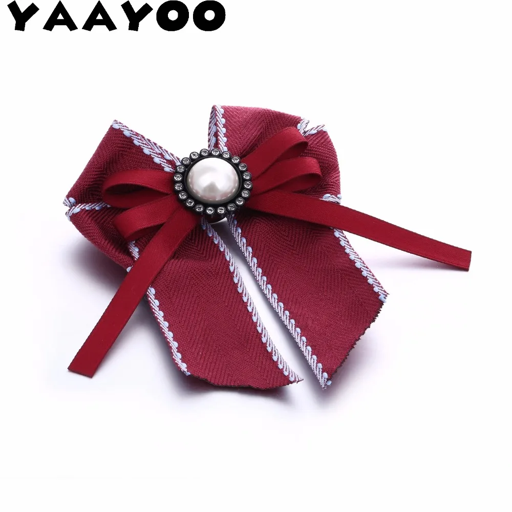 2018 Women's Stripe Ribbon Bow Brooch Pin Big Rhinestone Pins and