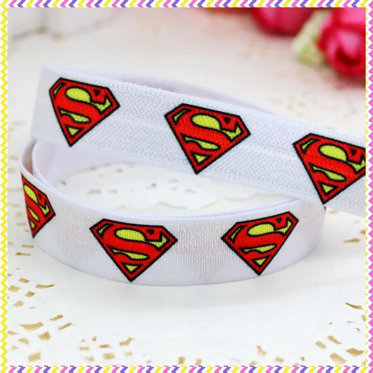 

DHK 5/8'' 5yards Fold Over Elastic FOE superman printed headband headwear hair band diy decoration OEM Wholesale C486
