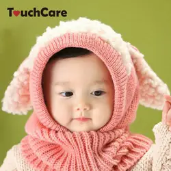 TouchCare детская зимняя шапка младенческой Кролик уши вязаные шапки для новорожденных с капюшоном шарф малышей для девочек и мальчиков теплая