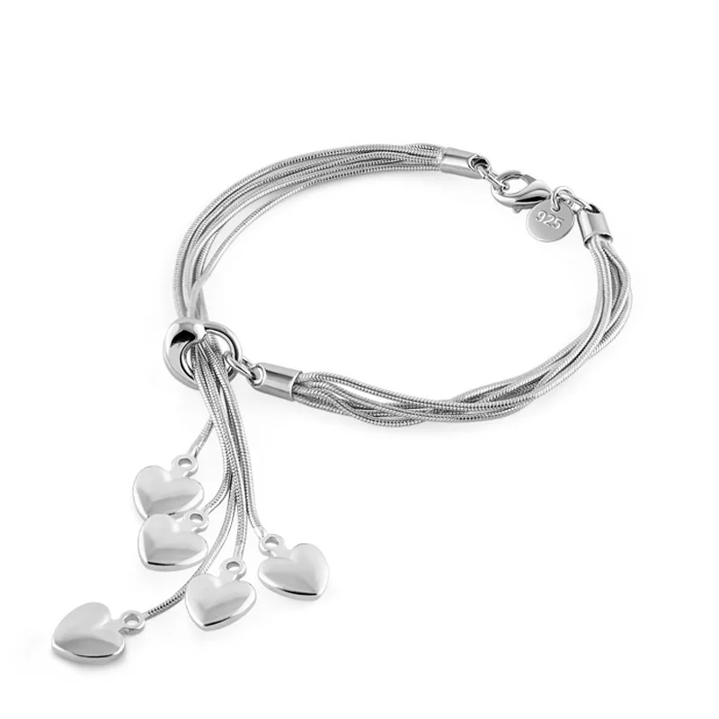 

Fashion and elegant multi-layer fringe bracelet for women. Solid 925 Sterling silver heart bracelet. Lady charm jewelry gift