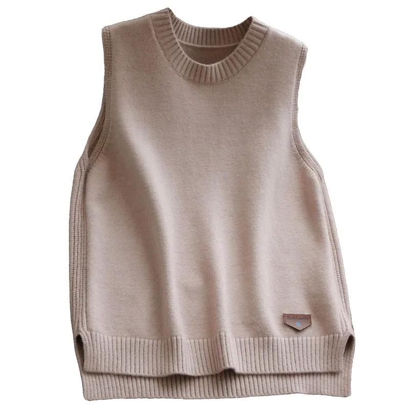 

spring autumn women sweater sleeveless top vest round collar knitted waistcoat pure color pullover outwear