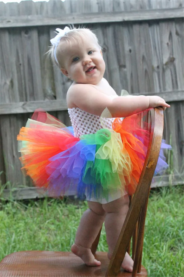 

baby rainbow fluffy tulle kids children girl tutu dress girl short costume cloth ball gown party ballet wedding pettiskirt