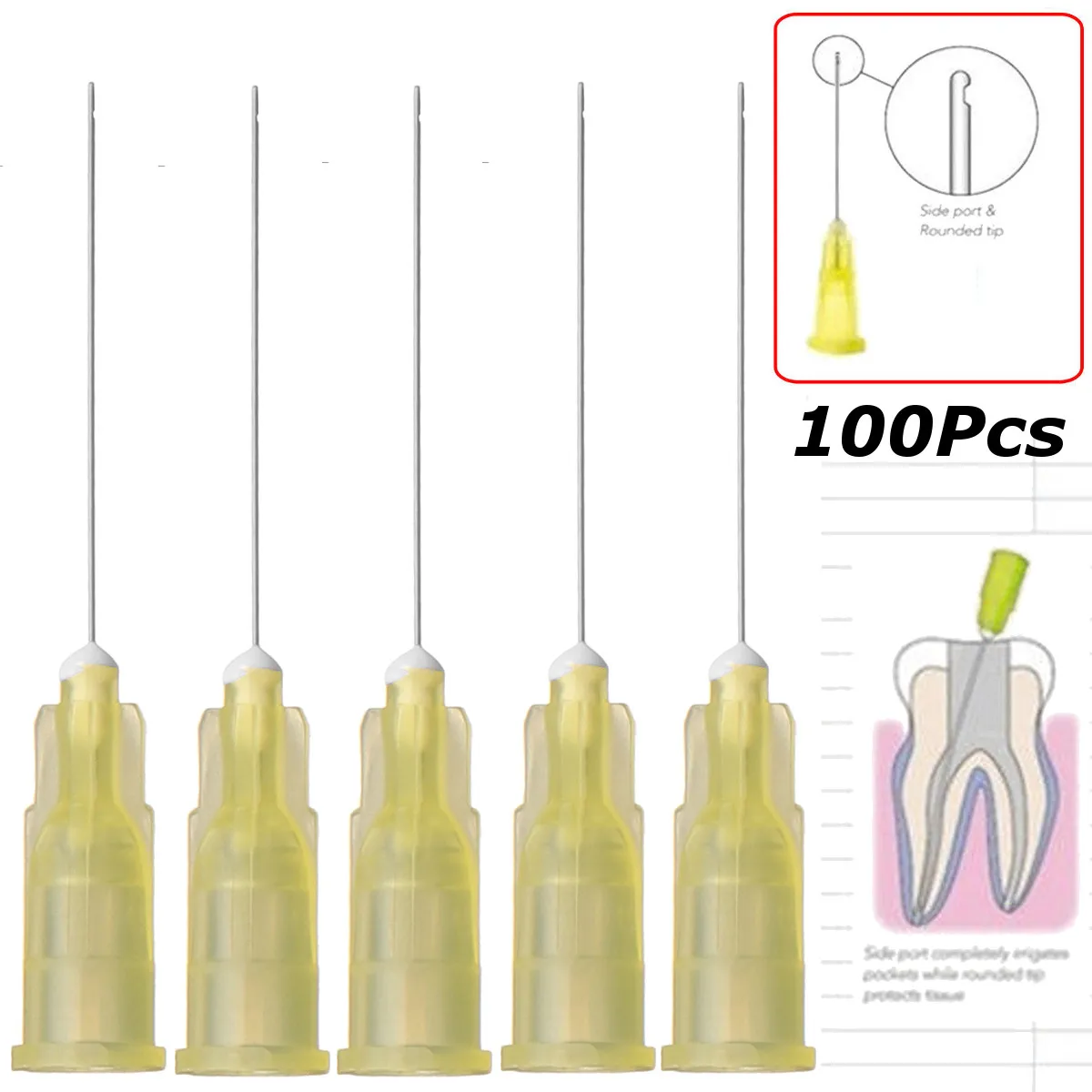 100pcs 30GA Dental Endo Irrigation Needle Tip End Closed Side Hole Root