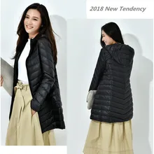 Модный зимний ультра легкий пуховик 90% утиный пух, куртки с капюшоном, длинное теплое тонкое пальто, зимняя куртка, Женская парка