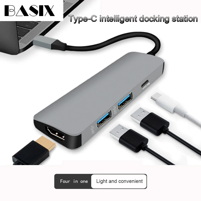 

Basix USB C HUB USB-C To HDMI 4K Hub USB 3.0 Adapter PD/Micro Usb Charging Port for MacBook Pro Samsung Galaxy S8 Type C Hub