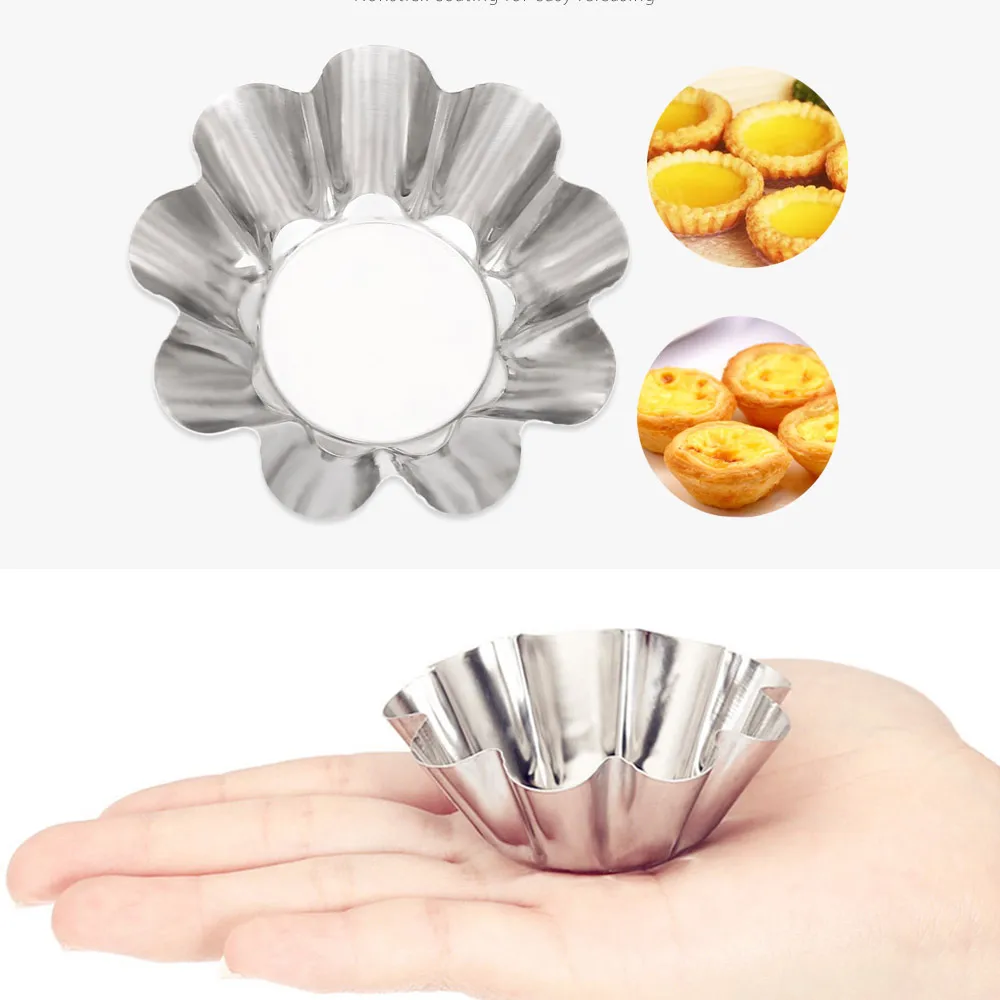 6pcs Stainless Steel Egg Tart Cupcake Mold Baking Cup Egg Tart Mould