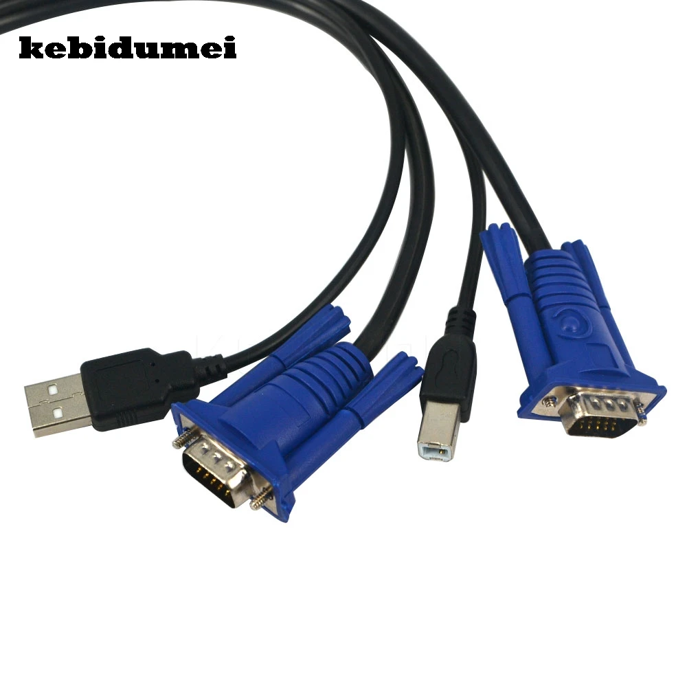 

kebidumei 4.6 Feet 1.5M USB KVM 15 Pin Switch VGA Cable USB 2.0 Type A to B 4Pin PC Computer Printer Monitor Adapter Converter