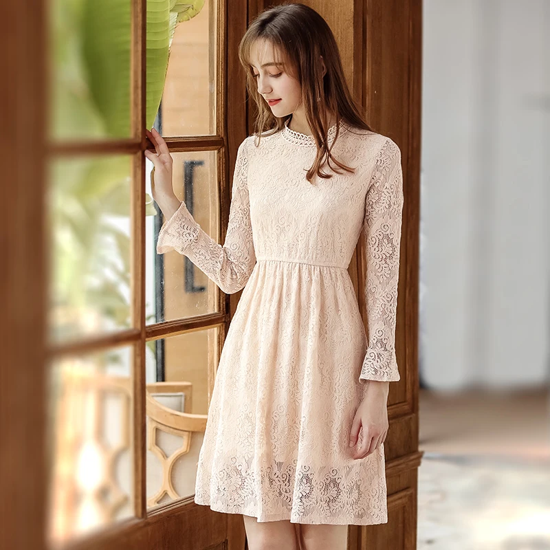 Женское кружевное платье вечернее с длинным рукавом vestidos Осень-Зима