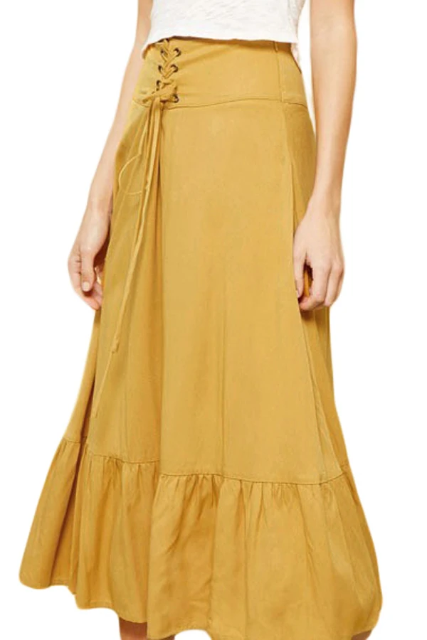 Lace-up-High-Waist-Mustard-Ruffle-Hem-A-line-Skirt-LC65100-7-2