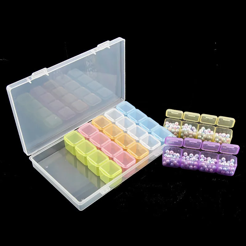28 сетки красочные ногтей коробка для хранения пластик дизайн ногтей инструменты из горного хрусталя Ясно Ремесло Организатор Pill бусины