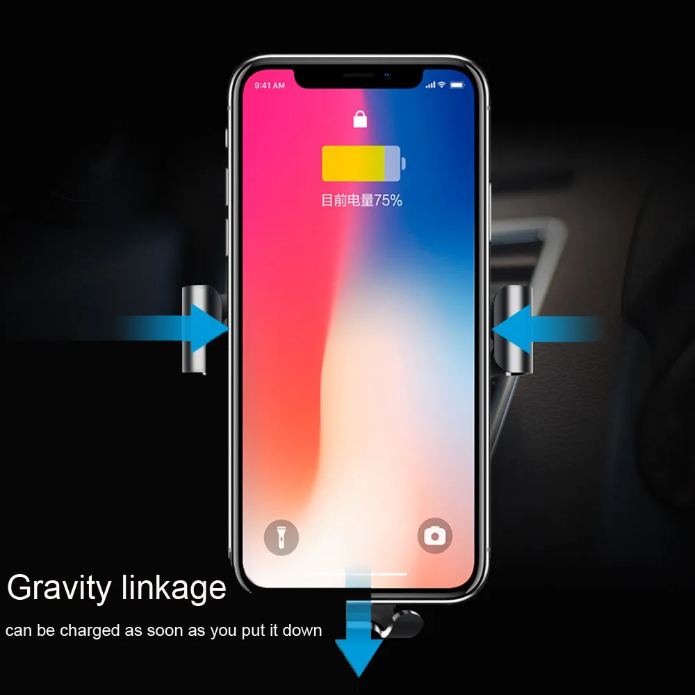 Автомобильное беспроводное зарядное устройство QI Беспроводное Автомобильное зарядное устройство гравитационный кронштейн для iPhone X 8 Plus samsung Galaxy S8 S7 Note8 10 Вт зарядный кронштейн