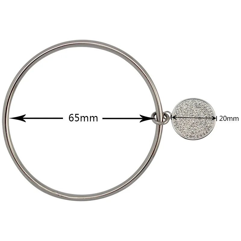 Round Pendant with All Crystal Cuff Bangles Metal 70/65/60mm inside of diameter Bracelets Arm Open Bangles for Women Men 2