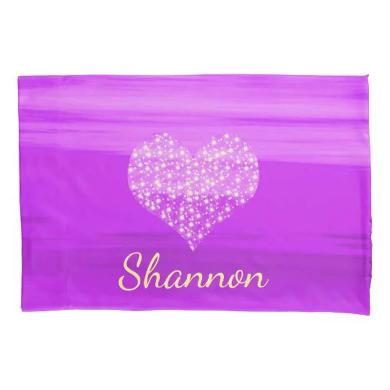 Custom Purple Heart With Shining Stars With Name Pillowcase Throw