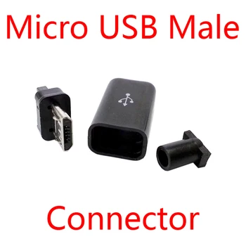 

OD3.0mm DIY Micro USB Type B Male 5Pin four piece assembly Connector Plug Black & White