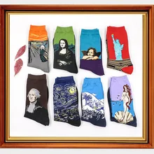 5 пара/лот взрослые хлопковые носки женские всемирно известные напечатанная картина маслом носки Ретро забавные женские носки женские 23c