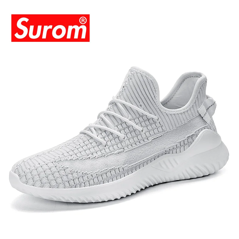 Мужские сетчатые кроссовки SUROM, с технологией Flyknit, легкие дышащие кроссовки на каждый день, удобные летние туфли для взрослых