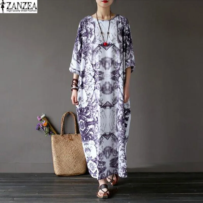 2017 Vestido ZANZEA Women Floral Print Maxi Long Dress Vinatge Ladies Casual Loose Party Kaftan Batwing Sleeve Boho Dress long-floral-maxi : image 2017 Vestido ZANZEA Women Floral Print Maxi Long Dress Vinatge Ladies Casual Loose Party Kaftan Batwing Sleeve Boho Dress long-floral-maxi