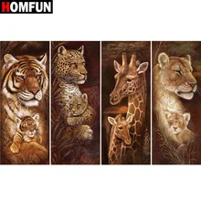 HOMFUN-cuadro elaborado con diamantes de tigres y leones, Punto de cruz, decoración para el hogar 5D, regalo BK01