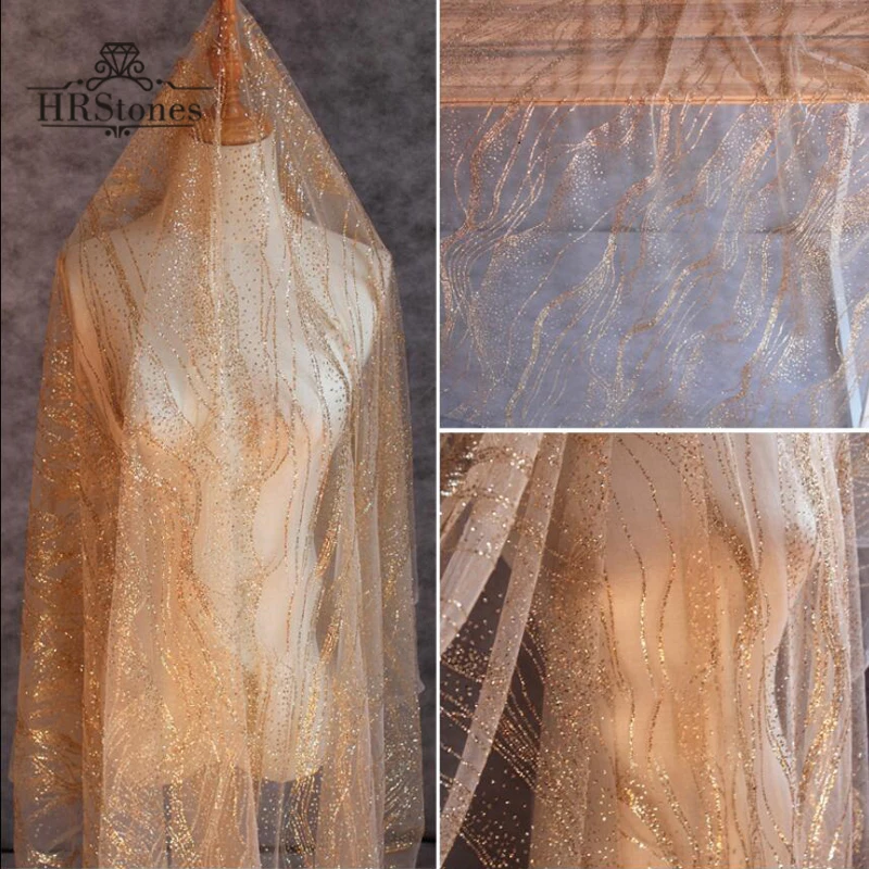 

Water Pattern Wave Laser Magic Color Sequins Shiny Bronzing Hot Point Lace Embroidery Mesh Dress Cloth Fabric