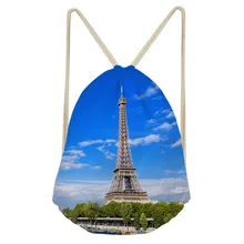 ThiKin Famous Scenery Eiffel Tower Printed Drawstring Bags for Women Children Backpacks Small Travel Bag Girls