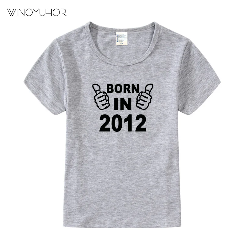 Born In 2012, футболка с буквенным принтом, детские футболки с короткими рукавами, футболки для детей 7 лет, подарок на день рождения, топы для мальчиков и девочек, футболки