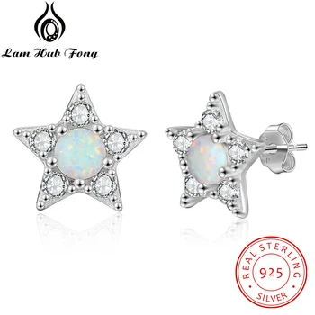 

925 Sterling Silver Star Stud Earrings for Women Clear CZ Cubic Zirconia White Opal Earrings Female Fine Jewelry (Lam Hub Fong)
