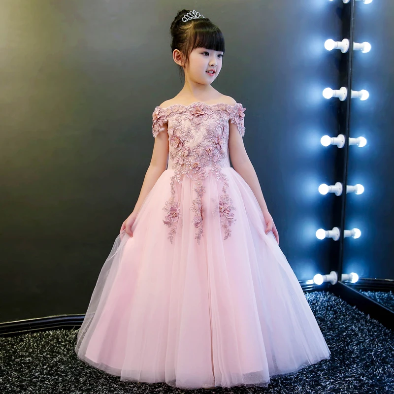 

2018 winter kids girls embroidered flower formal party ball gown prom princess bridemaid wedding children pageant tutu dresses