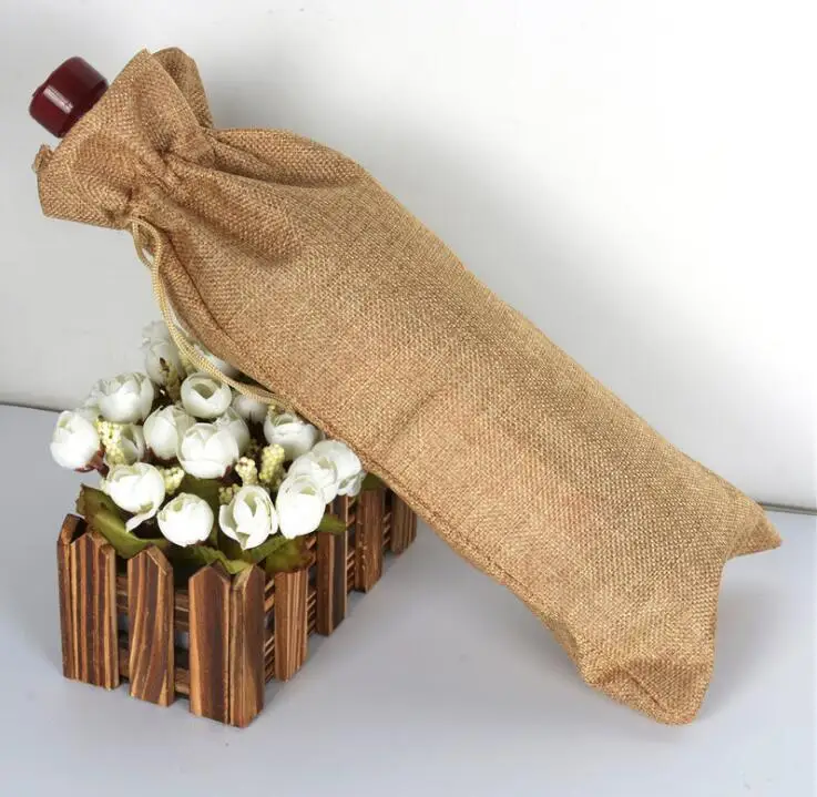 Jute Wine Bags Champagne Wine Bottle Covers Gift Pouch burlap Packaging bag Wedding Party Decoration Wine Bags Drawstring cover Jewelry Packaging