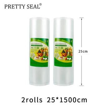 

PRETTYSEAL food Storage saver bags Vacuum Plastic roll custom size Bags For Kitchen Vacuum Sealer to keep fresh 2rolls 25*1500cm