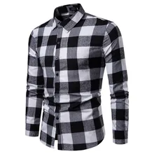 Черная и белая мужская клетчатая рубашка рубашки Новая Летняя мода Chemise Homme мужские рубашки в клетку рубашка с длинными рукавами Мужская блузка