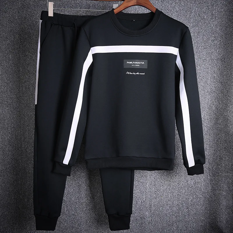 Spring New Letter Casual 2 Pieces Sets Men Sportswear Sets O-Neck Tracksuit Sweatshirt With Joggers Pants Men Patchwork Hoodie