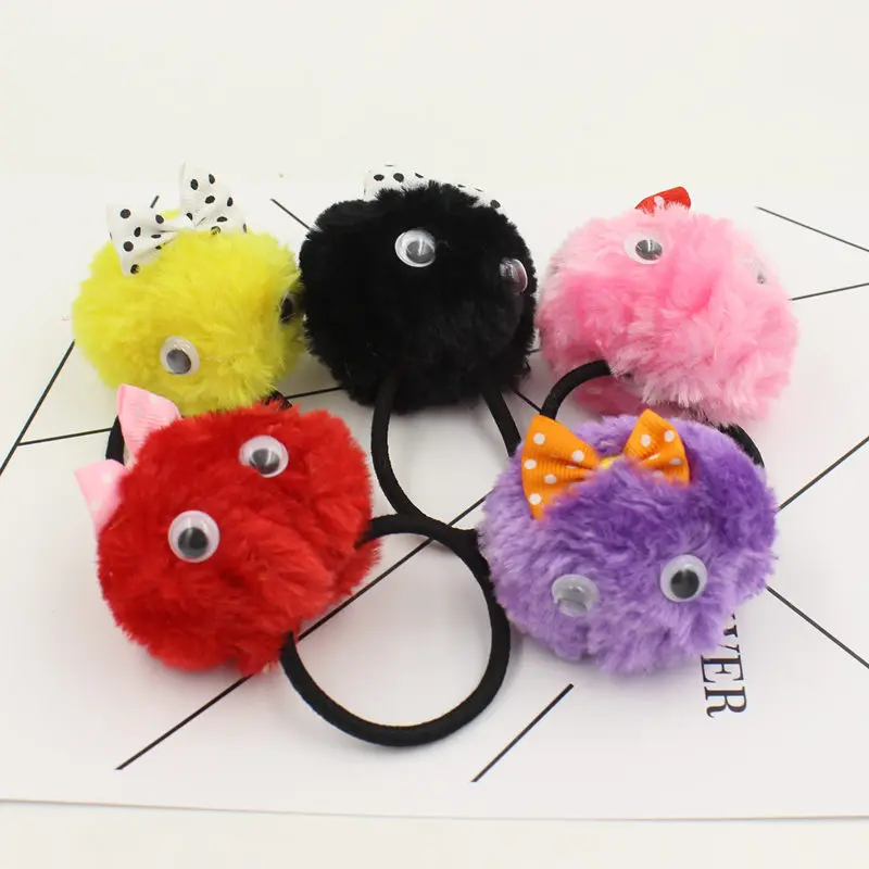 

Cartoon Artificial Rabbit Fur Ball Elastic Hair Rope Rings Ties Bands Ponytail Holders Girls Hairband Headband Hair Accessories