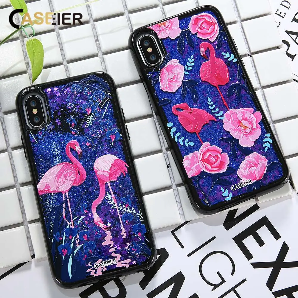 CASEIER Luxury Flamingo Phone Case For iPhone XS 6 6s 7 8 Plus Liquid Glitter Sand Cases X Quicksand Cover |