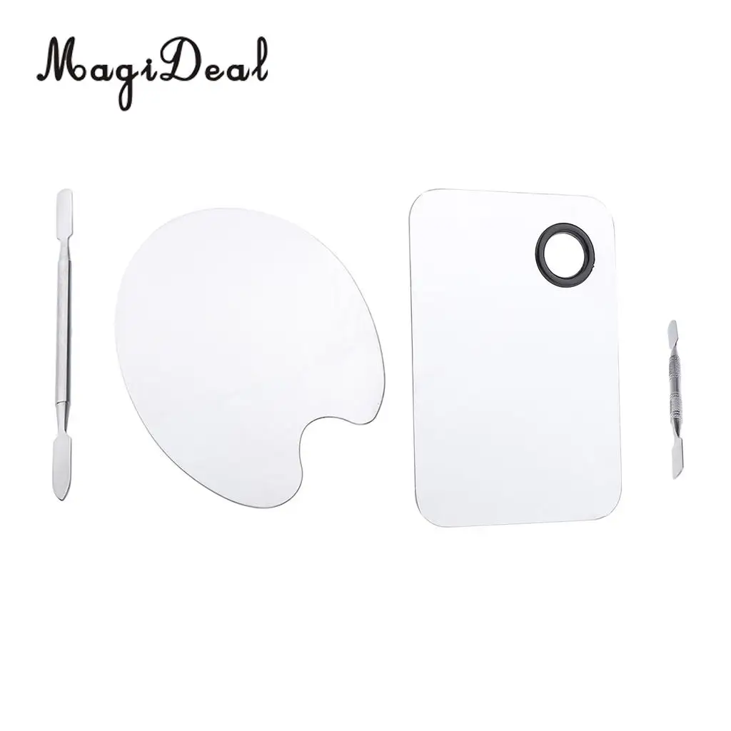 4pcs Stainless Steel Nail Art Face Makeup Foundation Mixing Palette+Spatula