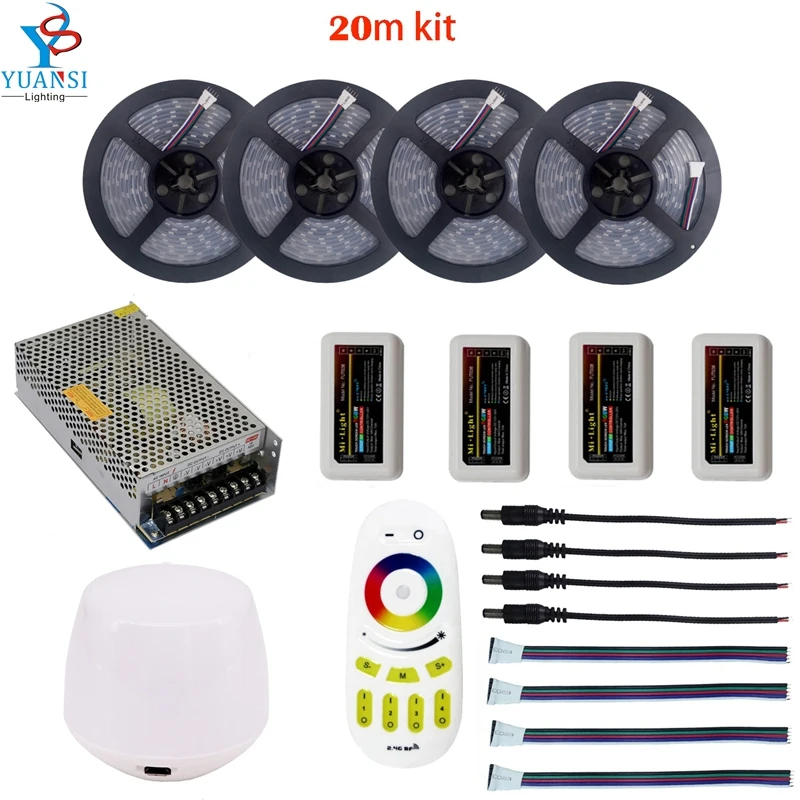 

5m~20m 5050 rgbw rgbww(4 in 1) led strip+rgbw led controller+Mi.light 2.4G rgbw wifi controller+touch remote+12v led adapter