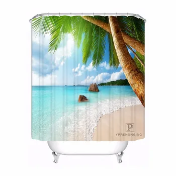 

Custom Sea Ocean Beach Huts Palm Trees Bath Curtain Bathroom Mildewproof Waterproof Polyester Shower Curtain#180417-04-74