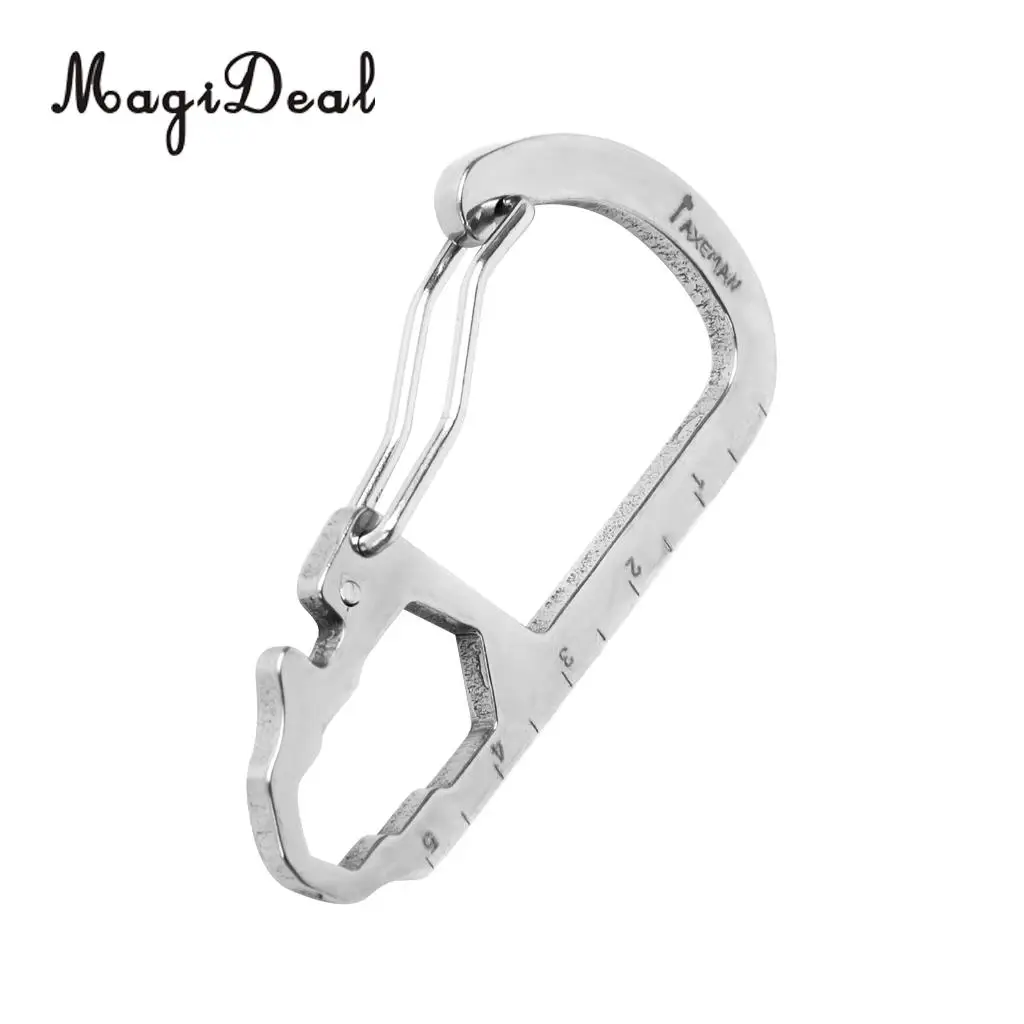 MagiDeal Multifunctional Stainless Steel Carabiner Hook Clasp Buckle w/ Scale Camping Hiking Climbing Keychain Aid Acce Silver
