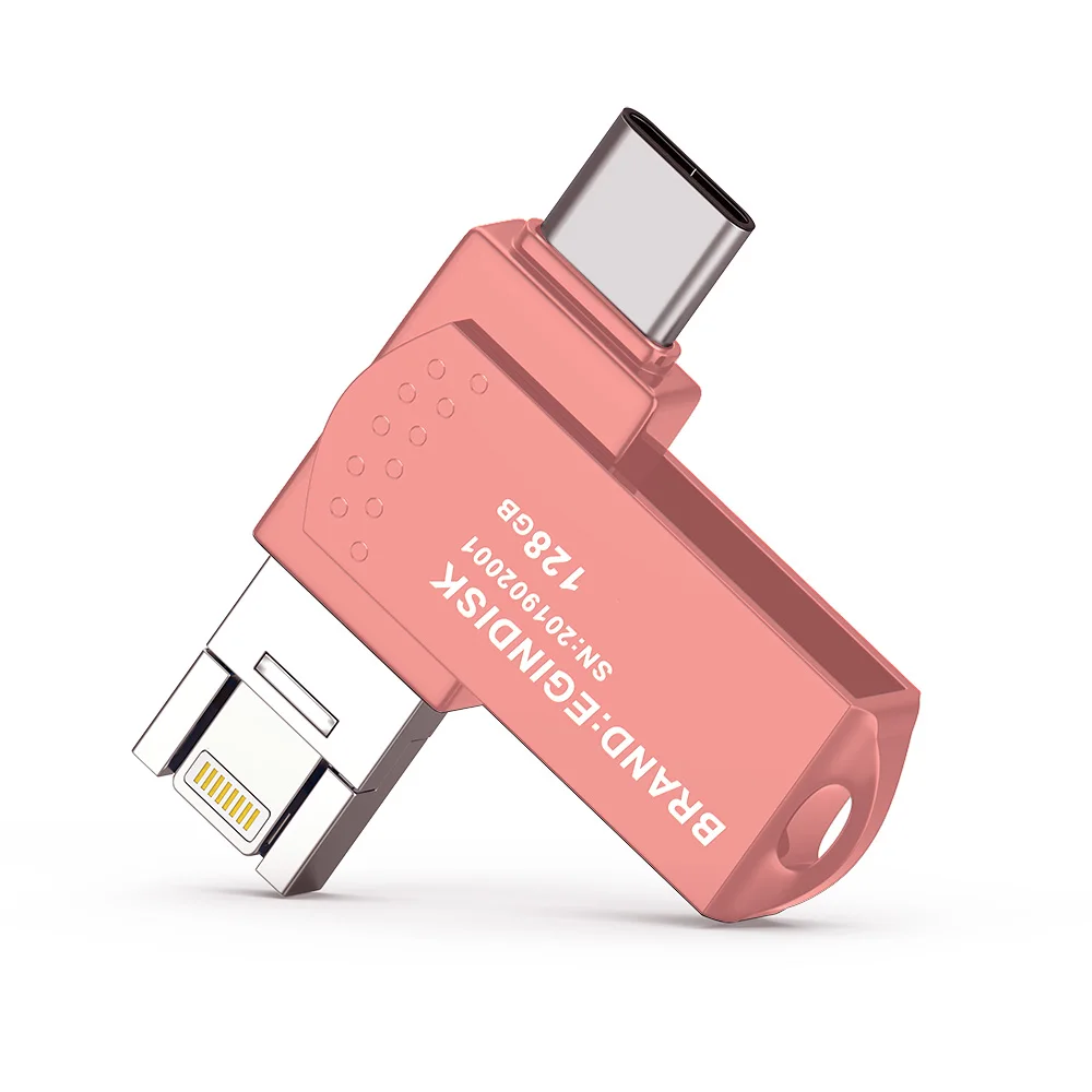 Тип C USB флэш-накопитель для iPhone/Andriod телефон Usb карта памяти с подсветкой и Тип C и USB флешка для iPhone 6 7 8 X XS XR - Цвет: Золотой