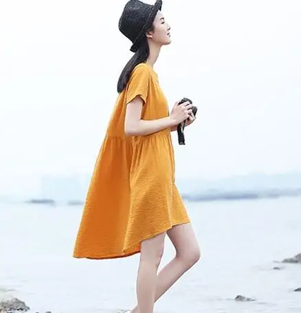 Casual Dress 2016 Summer Women Loose casual Cotton Linen dress,girl short sleeve Vintage dress,big size clothing tops S- 5XL 6XL