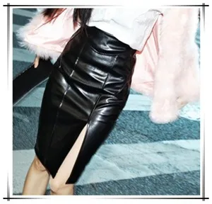 Осенние женские юбки черные прямые Высокие ботинки из PU-кожи талии юбки карандаш Saias Femininas Плюс Размеры 6XL 7XL офисные юбки