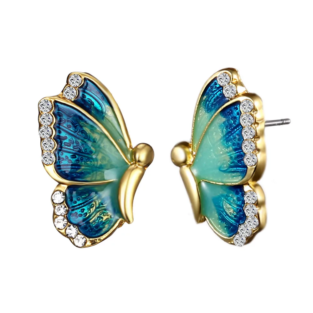 Женские серьги гвоздики в виде бабочки с масляным рисунком|butterfly earrings|earrings freebest