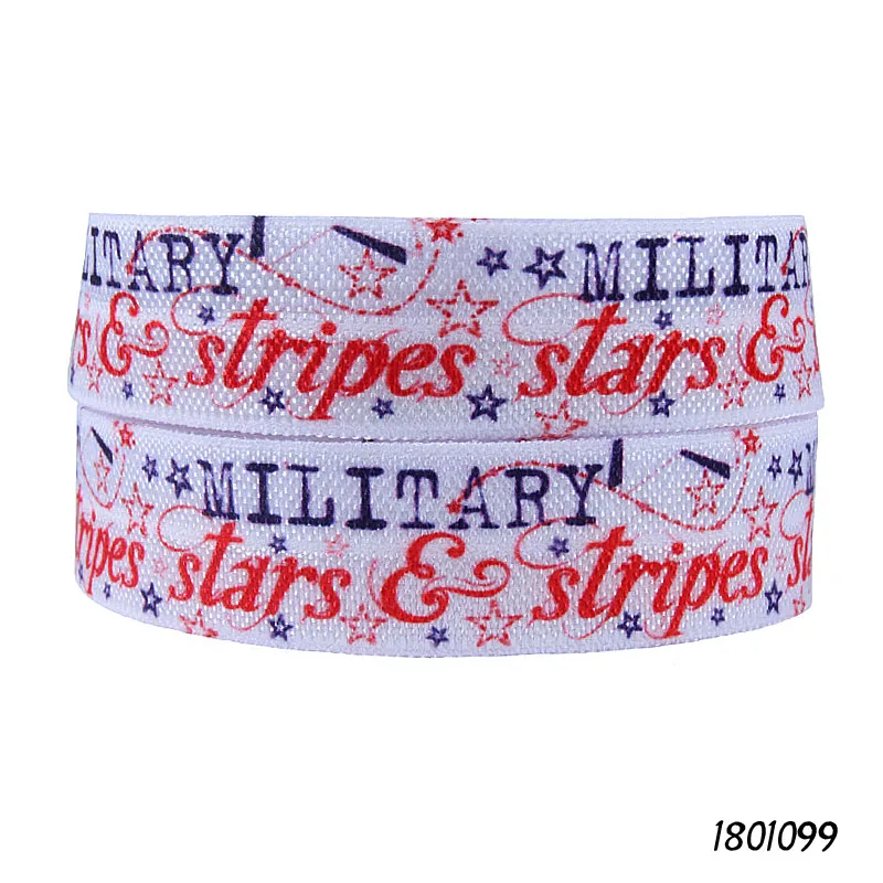 

(50 yards/lot) Free shipping red and blue letters printed fold over elastic ribbon for July. 4th